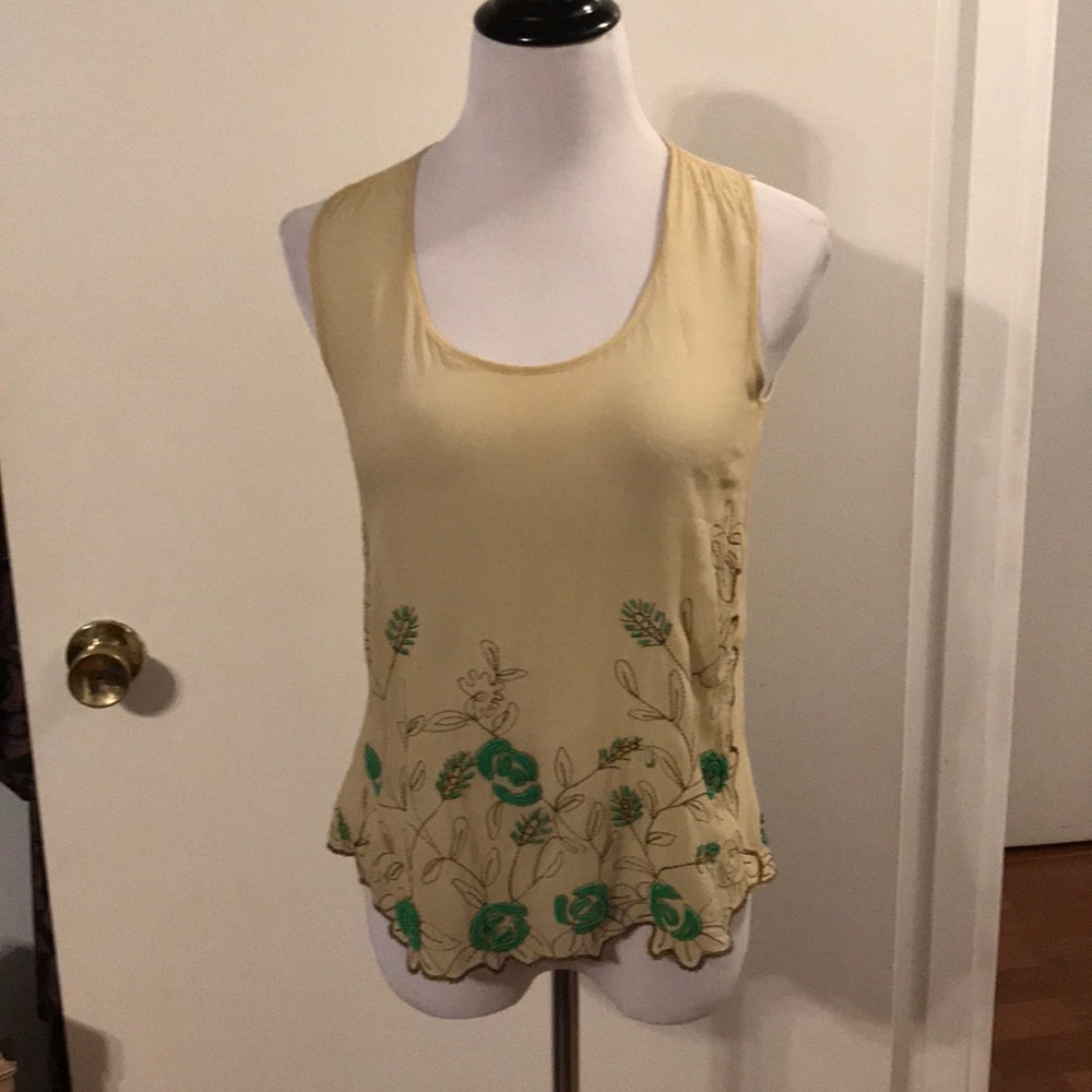 Left of Center Anthro silk  beaded tank